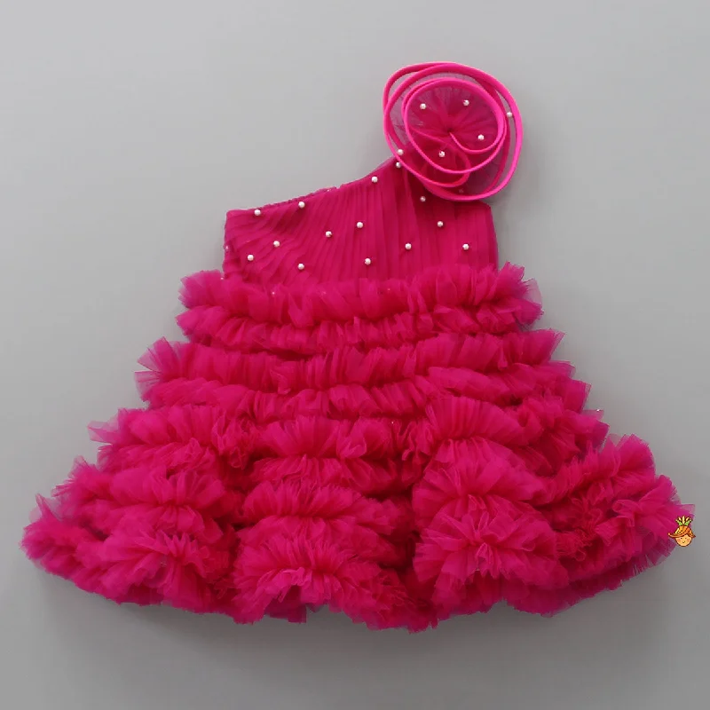 Swirl One Shoulder Frilled Dress Tunics Mesh breathable