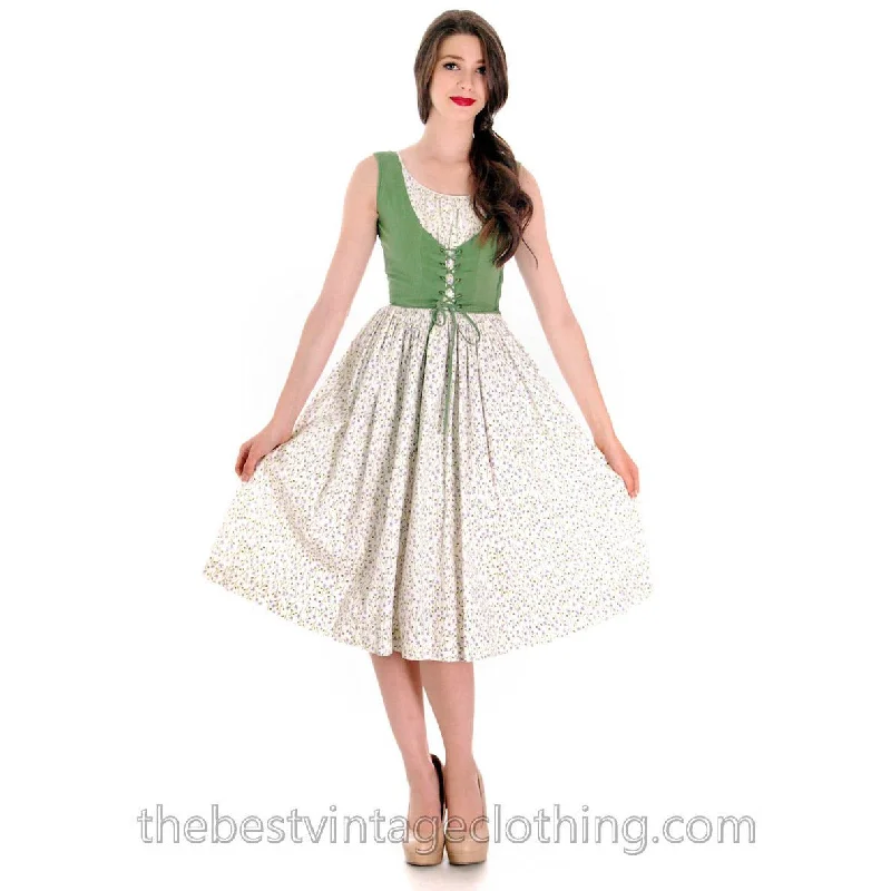 Adorable Fairy Kei Vintage 1950s Cotton Dress Print Green W Lace Up Corset Bea Butler S 33-22-Free
