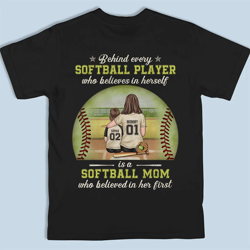 Behind Every Softball Player - Family Personalized Custom Unisex T-shirt, Hoodie, Sweatshirt - Gift For Family Members