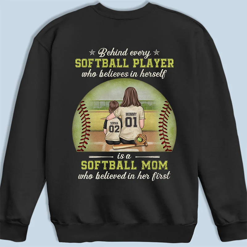 Behind Every Softball Player - Family Personalized Custom Unisex T-shirt, Hoodie, Sweatshirt - Gift For Family Members