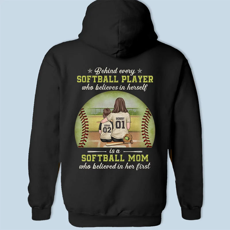 Behind Every Softball Player - Family Personalized Custom Unisex T-shirt, Hoodie, Sweatshirt - Gift For Family Members