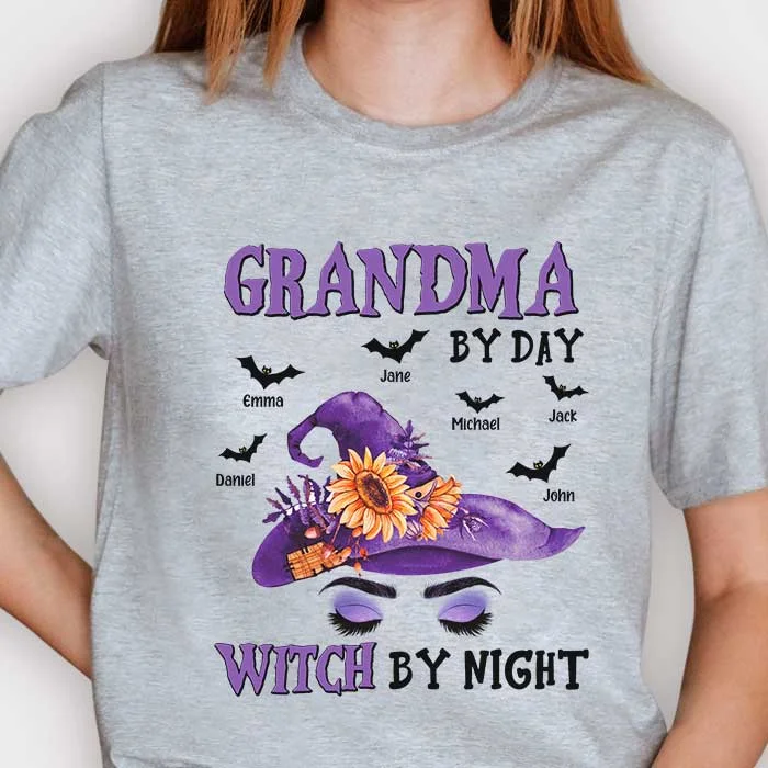 Grandma By Day Witch By Night - Personalized Unisex T-shirt, Hoodie, Sweatshirt - Gift For Grandma, Grandparents, Halloween Gift