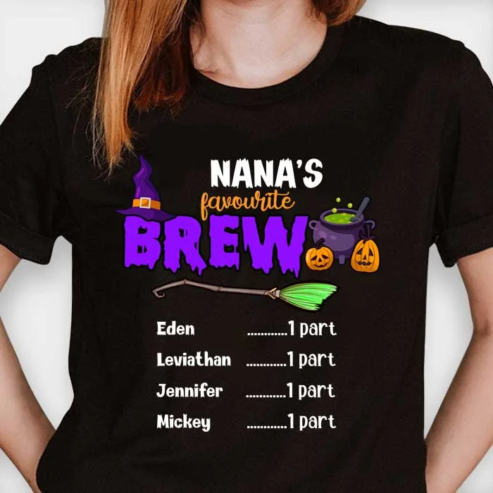 Grandma's Favorite Brew - Personalized Unisex T-Shirt, Halloween Ideas.