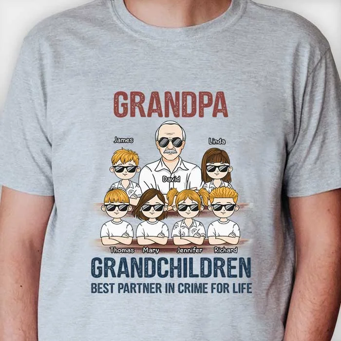 Grandpa And Grandchildren Best Partner In Crime For Life - Personalized Unisex T-shirt, Hoodie, Sweatshirt - Gift For Grandpa, Grandparents