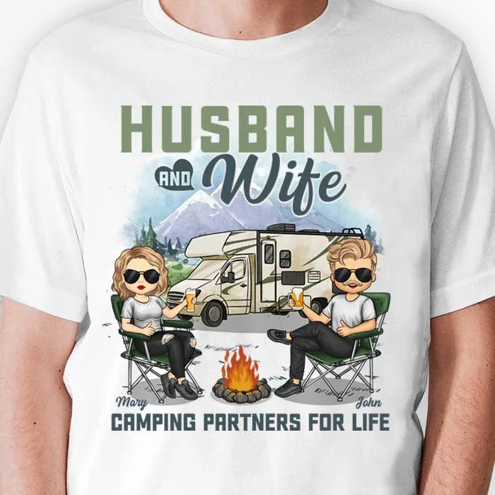 Husband & Wife, Camping Partners For Life - Personalized Unisex T-shirt, Hoodie, Sweatshirt - Gift For Couple, Husband Wife, Anniversary, Engagement, Wedding, Marriage, Camping Gift