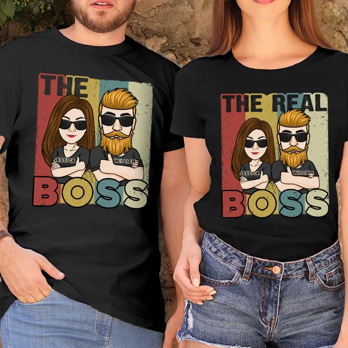 The Boss & The Real Boss - Personalized Matching Couple T-Shirt - Gift For Couple, Husband Wife, Anniversary, Engagement, Wedding, Marriage Gift