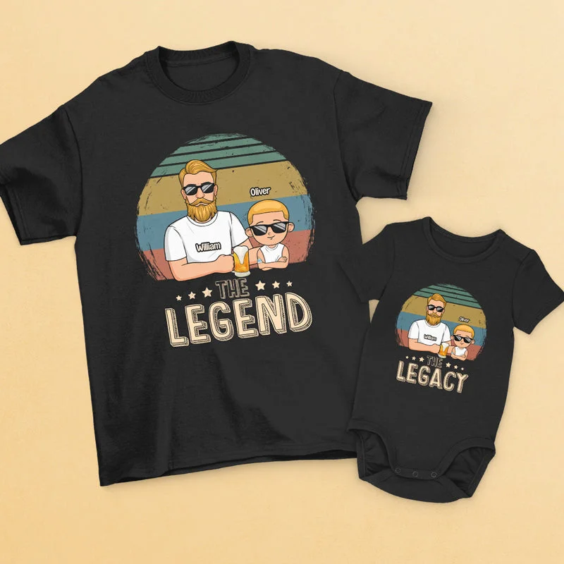 The Legend & The Legacy - Family Personalized Custom Matching T-Shirt And Baby Onesie - Father's Day, Baby Shower Gift, Gift For First Dad