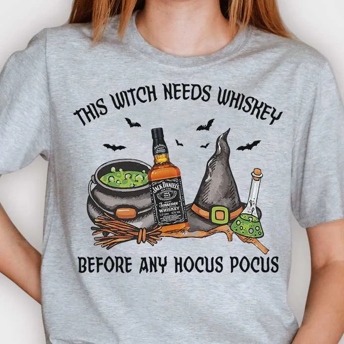 This Witch Needs Drink Before Any Hocus Pocus - Personalized Unisex T-Shirt, Halloween Ideas.