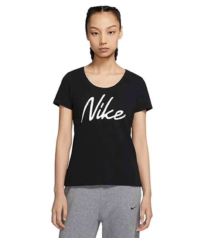 NIKE Women's Dri-FIT Script-Logo Training T-Shirt, Black, S