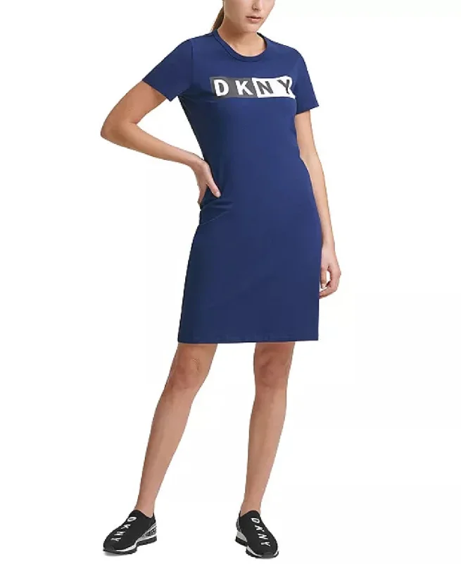 DKNY Women's Sport Cotton Logo T-Shirt Dress, Blue, XS