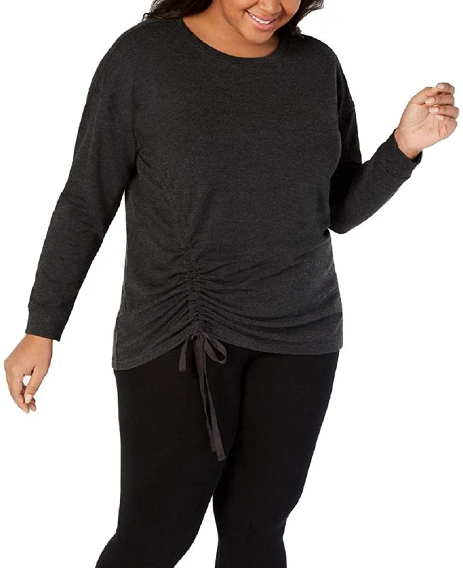 Ideology Plus Women's Crewneck Ruched-Side Top, Charcoal Heather, 2X