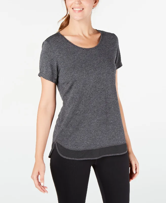 Ideology Women's Scoop-Neck Soft Mesh-Hem T-Shirt, Charcoal Heather, M