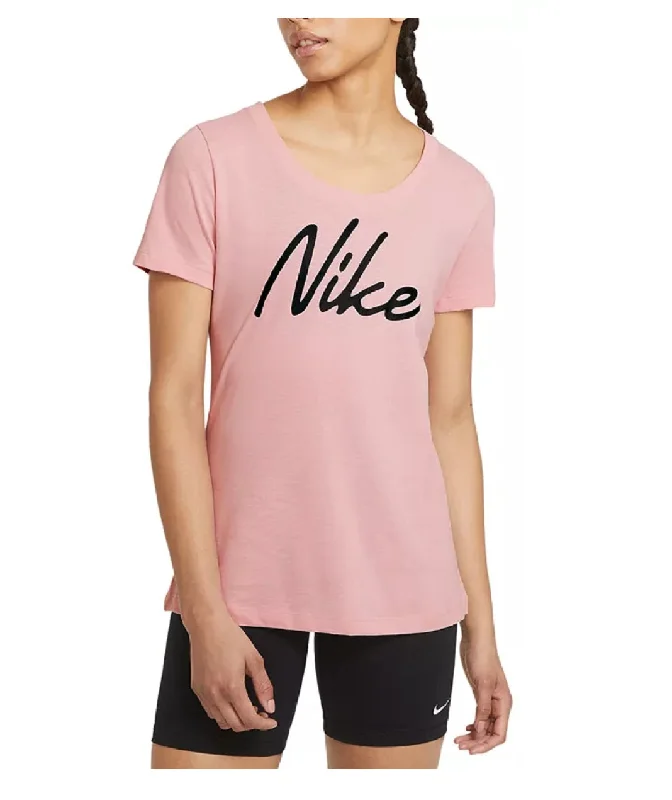 Nike Women's Dri-FIT Script-Logo Training T-Shirt, Pink, XS