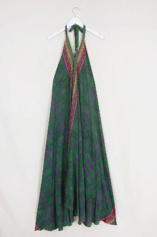 Athena Maxi Dress - Vintage Sari - Earth River Alligator Print - Free Size M/L