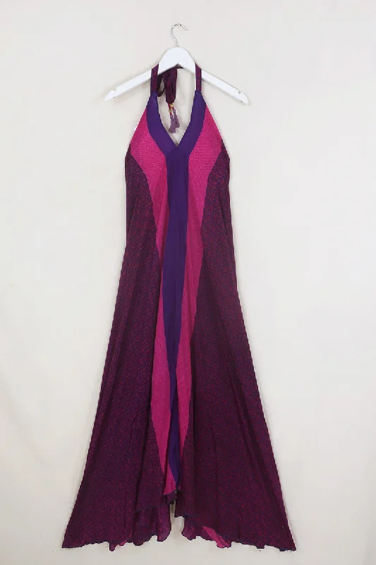 Athena Maxi Dress - Vintage Sari - Deep Magenta Paisley - Free Size M/L