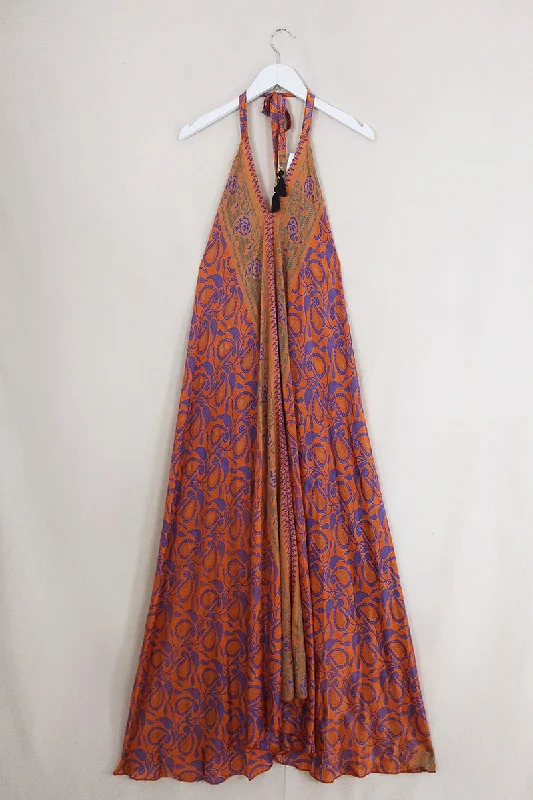 SALE Athena Maxi Dress - Vintage Sari - Shimmering Rust Paisley - Free Size M/L