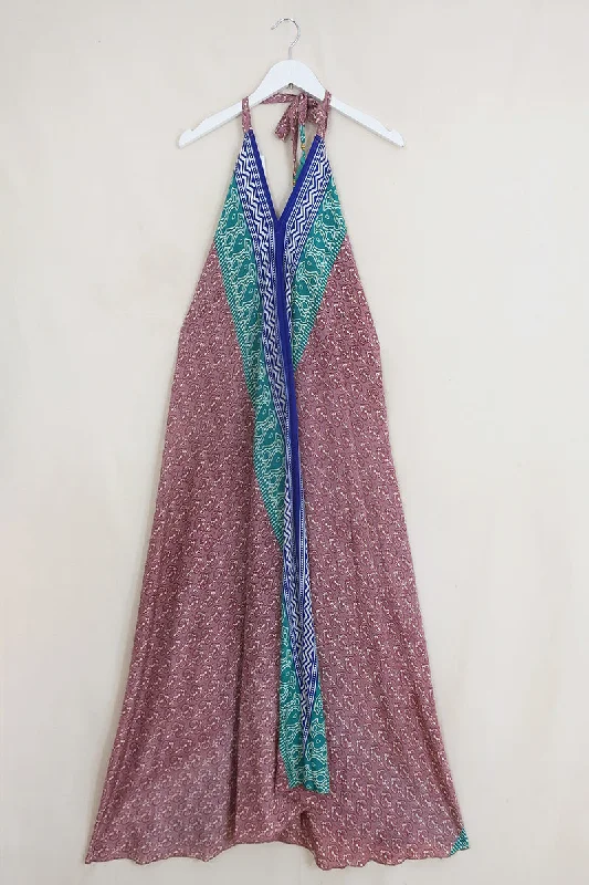 Athena Maxi Dress - Vintage Sari - Pink Mauve Nouveau - Free Size S/M