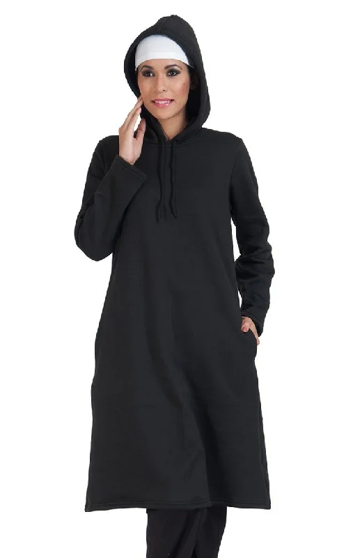 Black Plain Extra Long Hoodie Sweatshirt