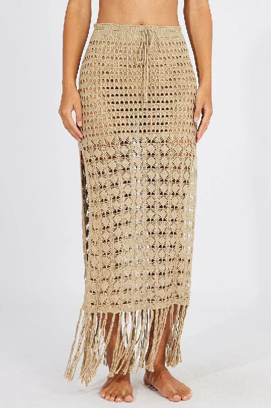 Beige Beach Crochet Maxi Skirt