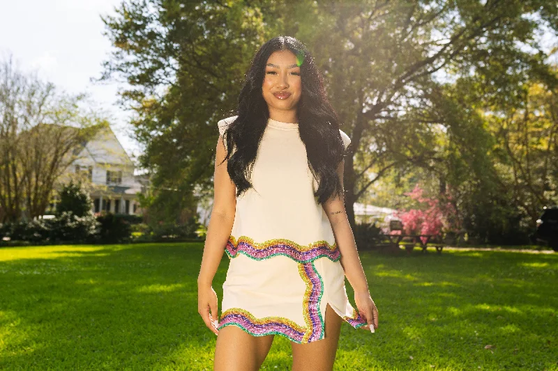 Beige Rainbow Wavy Skort