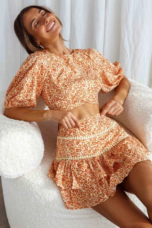 Belong Together Crochet Insert Layered Mini Skirt Floral Print Sun