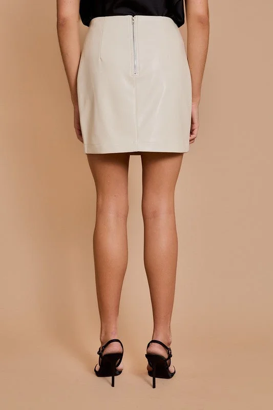 Benny Faux Leather Skirt- Cream