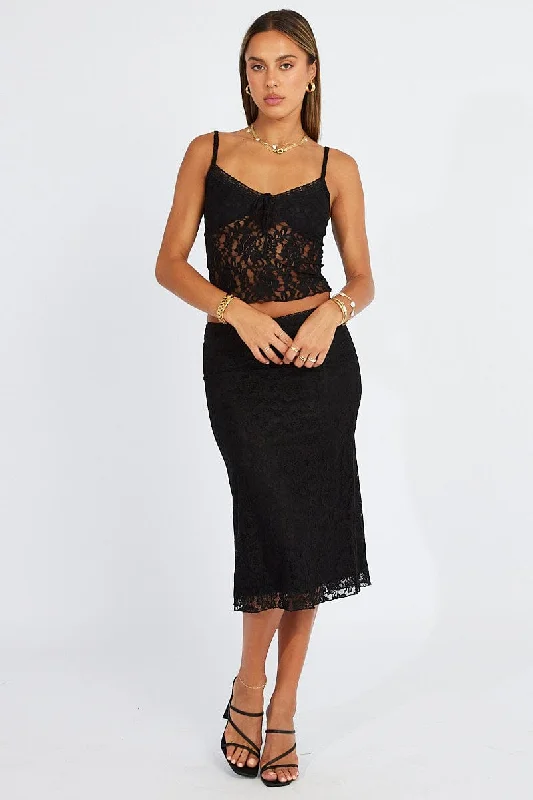 Black Lace Skirt High Rise