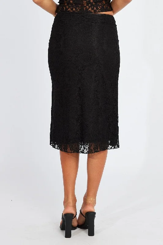 Black Lace Skirt High Rise