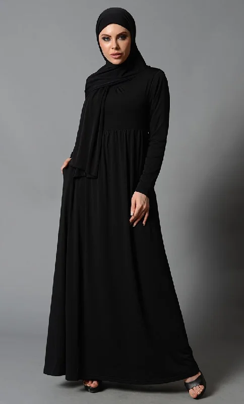 Everyday Wear Gathered Neckline Casual Abaya Dress