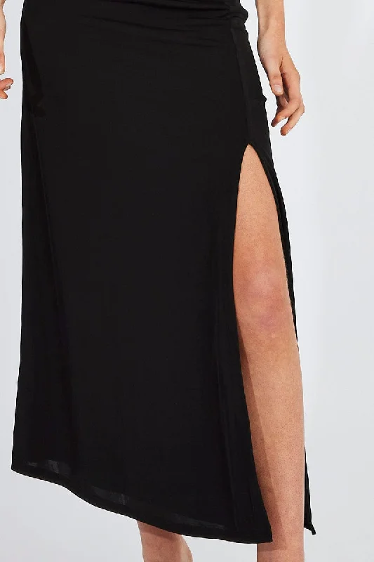 Black Maxi Skirt Asymmetric Hem