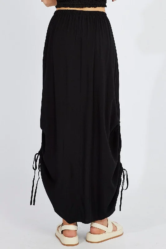 Black Maxi Skirt Side Ruched