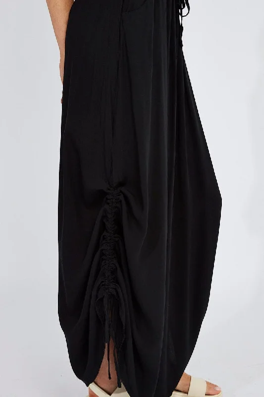 Black Maxi Skirt Side Ruched