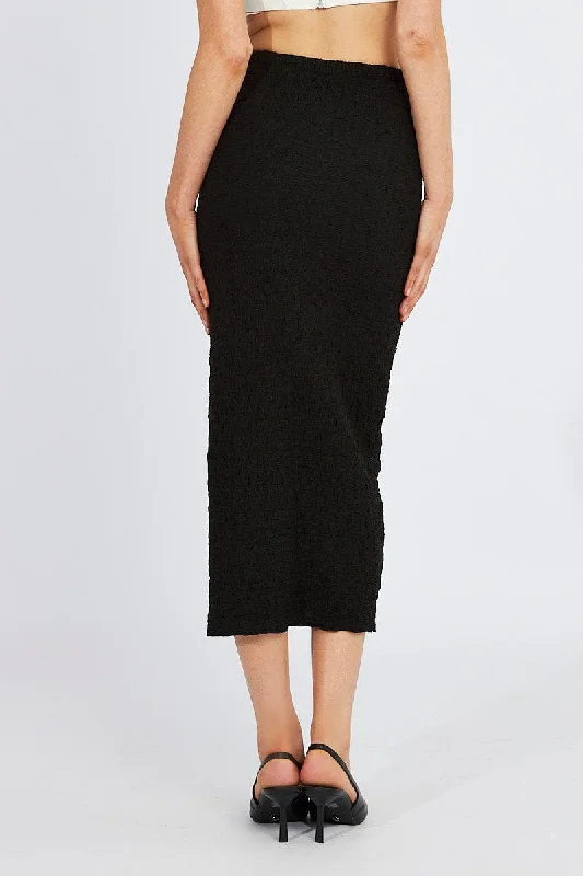 Black Maxi Skirt Slim Fit Textured Jersey