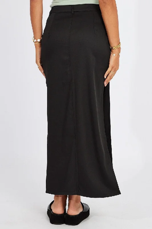 Black Mid Skirt Side Split High Rise