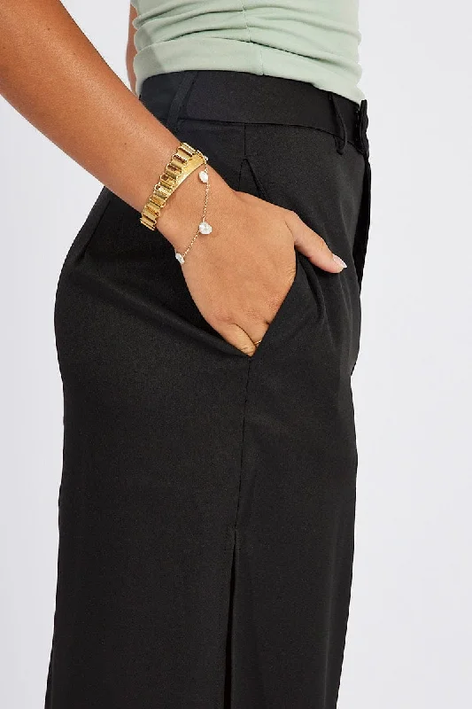 Black Mid Skirt Side Split High Rise