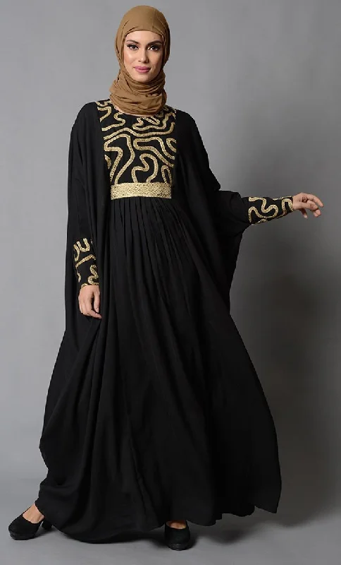 Gold Embroidered Accents Kaftan Style Eid Abaya Dress