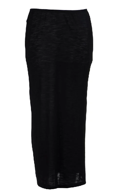 Black Viscose Knit Long Slip Skirt Under Dress