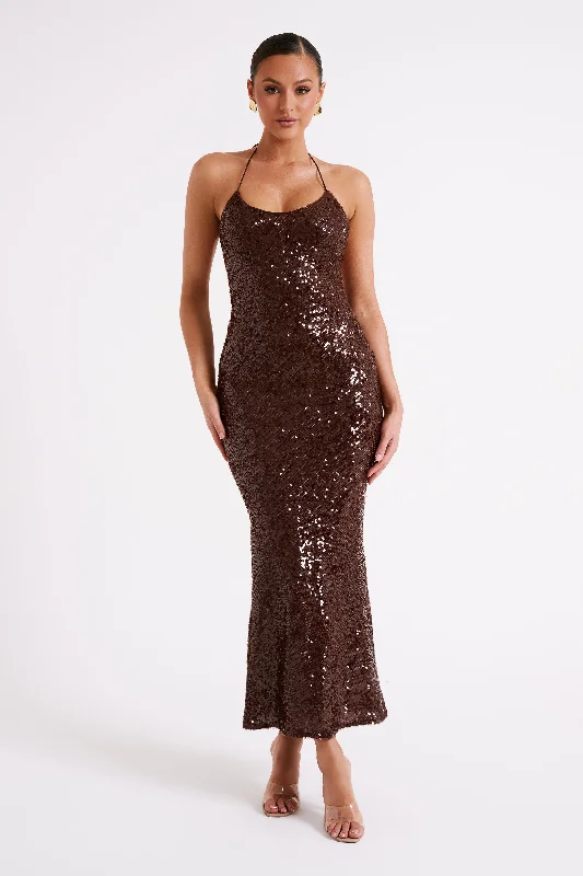 Brianna Sequin Maxi Dress - Dark Chocolate