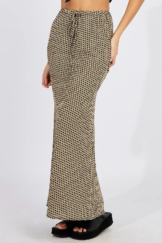 Brown Geo Slip Skirt Maxi