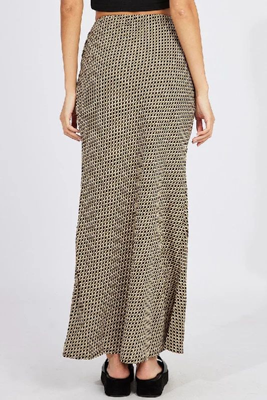 Brown Geo Slip Skirt Maxi