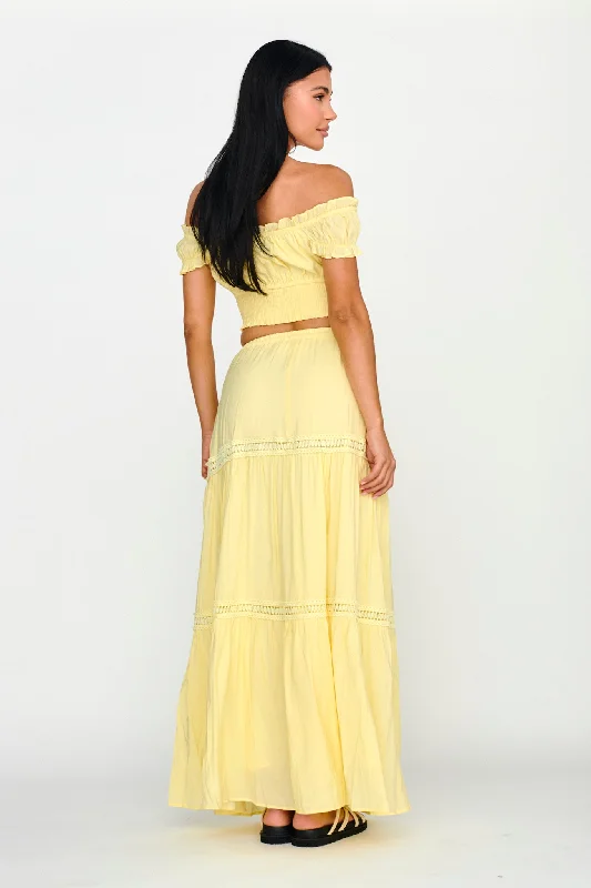 Canyon Cove Crochet Trim Maxi Skirt Yellow