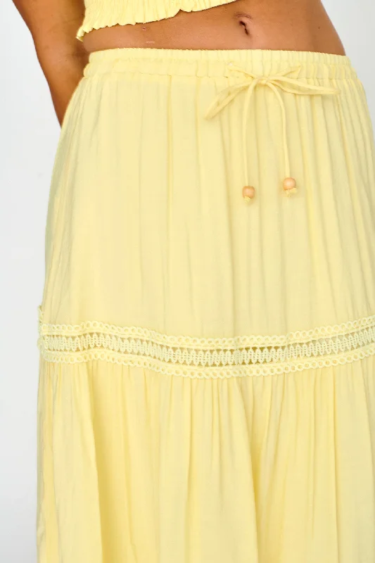 Canyon Cove Crochet Trim Maxi Skirt Yellow