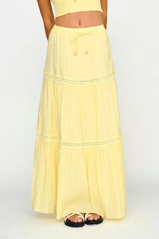 Canyon Cove Crochet Trim Maxi Skirt Yellow