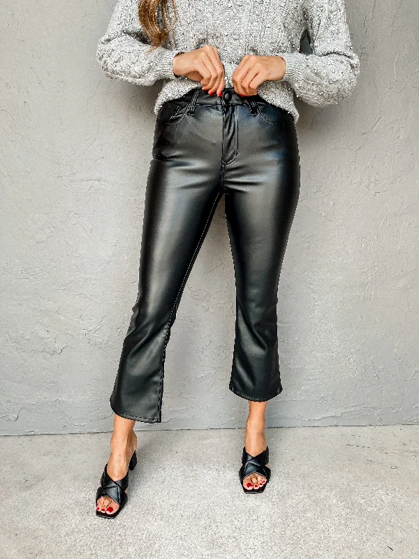 [Dear John] Jeanne Cropped Vegan Leather Pants-Black