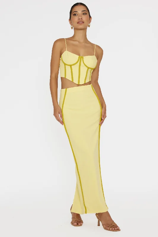 Ferrera Piping Trim Maxi Skirt Yellow