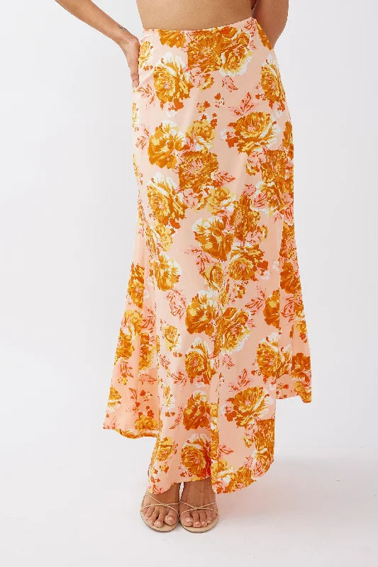 Gabbi Maxi Skirt Floral Print Orange