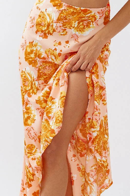 Gabbi Maxi Skirt Floral Print Orange