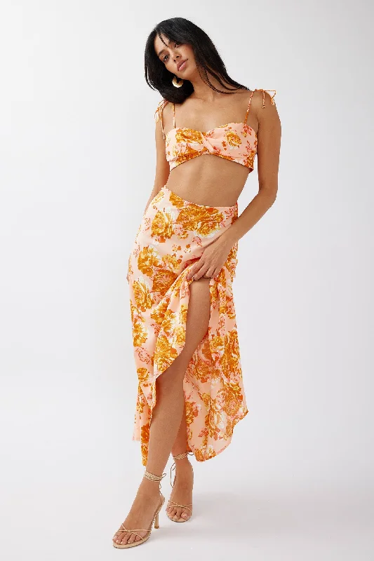 Gabbi Maxi Skirt Floral Print Orange