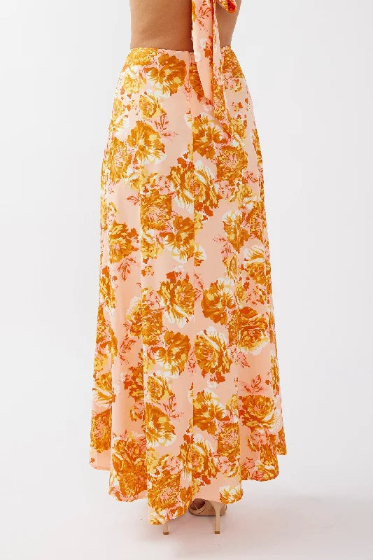 Gabbi Maxi Skirt Floral Print Orange