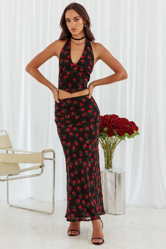 Gigi Floral Maxi Skirt Black